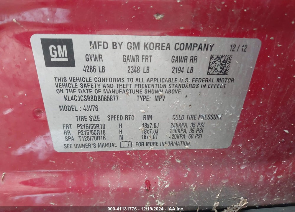 2013 BUICK ENCORE LEATHER VIN: KL4CJCSB8DB085877