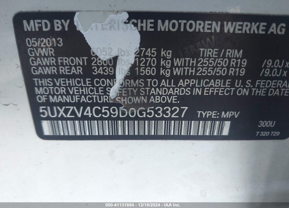 2013 BMW X5 XDRIVE35I/XDRIVE35I PREMIUM/XDRIVE35I SPORT ACTIVITY VIN: 5UXZV4C59D0G53327