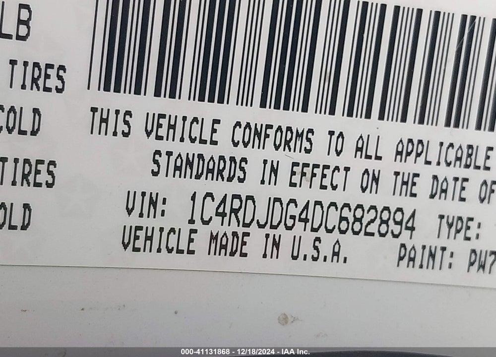 2013 DODGE DURANGO CREW VIN: 1C4RDJDG4DC682894