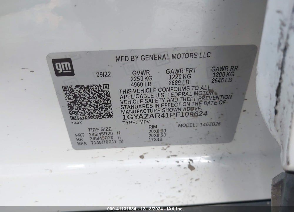 2023 CADILLAC XT4 FWD LUXURY VIN: 1GYAZAR41PF109624