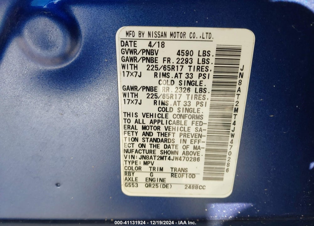 2018 NISSAN ROGUE SV VIN: JN8AT2MT4JW470286
