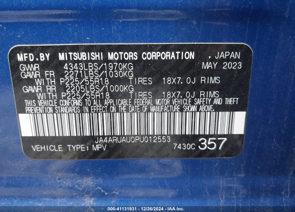 2023 MITSUBISHI OUTLANDER SPORT 2.0 SE AWC VIN: JA4ARUAU0PU012553