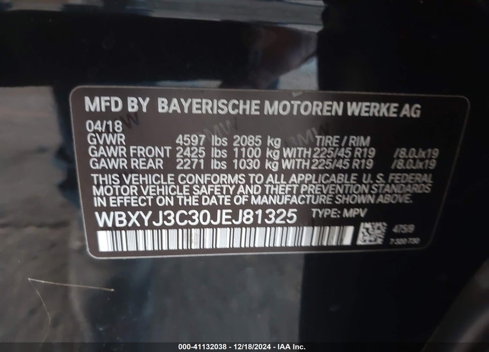 2018 BMW X2 SDRIVE28I VIN: WBXYJ3C30JEJ81325