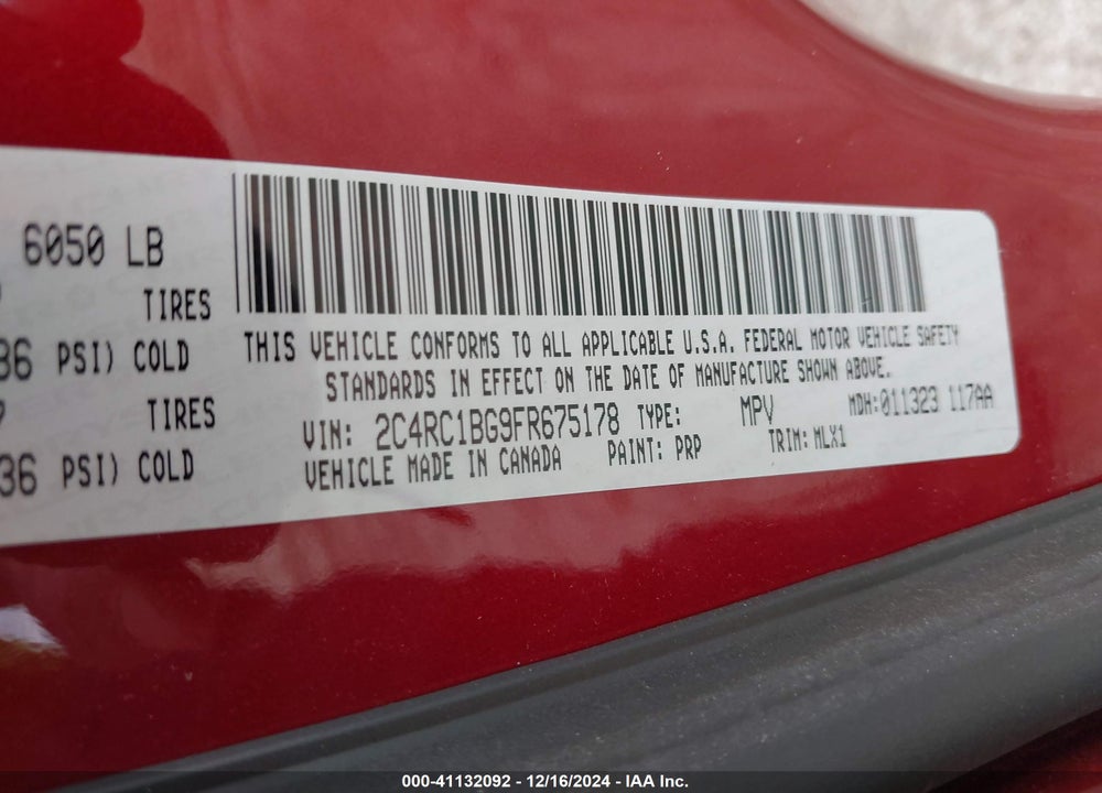 2015 CHRYSLER TOWN & COUNTRY VIN: 2C4RC1BG9FR675178