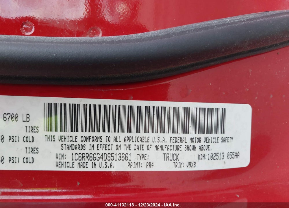 2013 RAM 1500 SLT VIN: 1C6RR6GG4DS513661