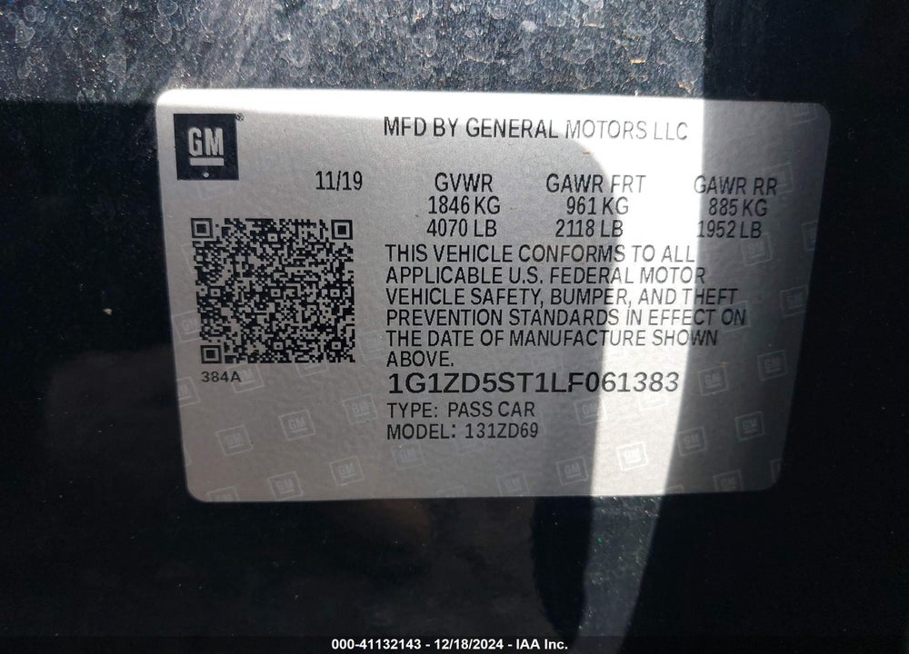 2020 CHEVROLET MALIBU VIN: 1G1ZD5ST1LF061383