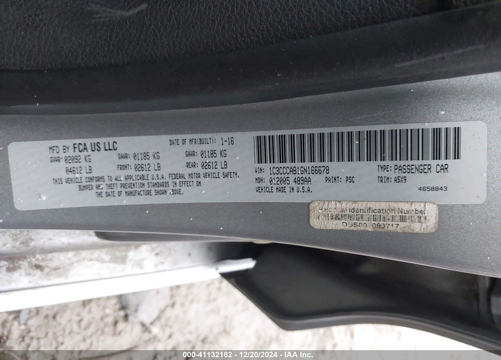 2016 CHRYSLER 200 LIMITED VIN: 1C3CCCAB1GN166678
