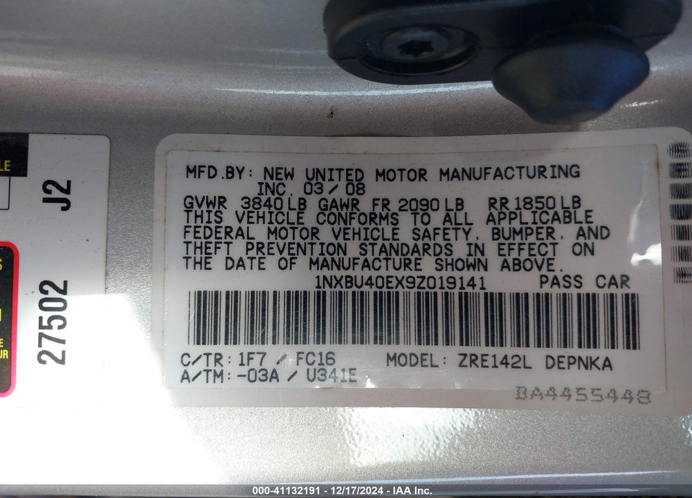 2009 TOYOTA COROLLA XLE VIN: 1NXBU40EX9Z019141