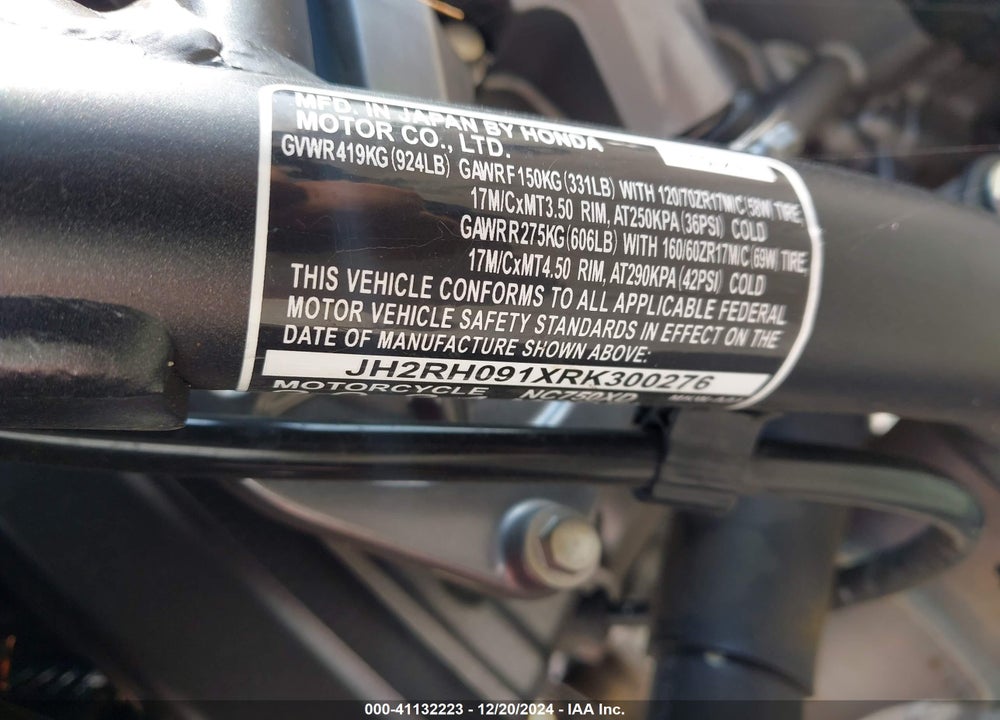 2024 HONDA NC750 XD VIN: JH2RH091XRK300276