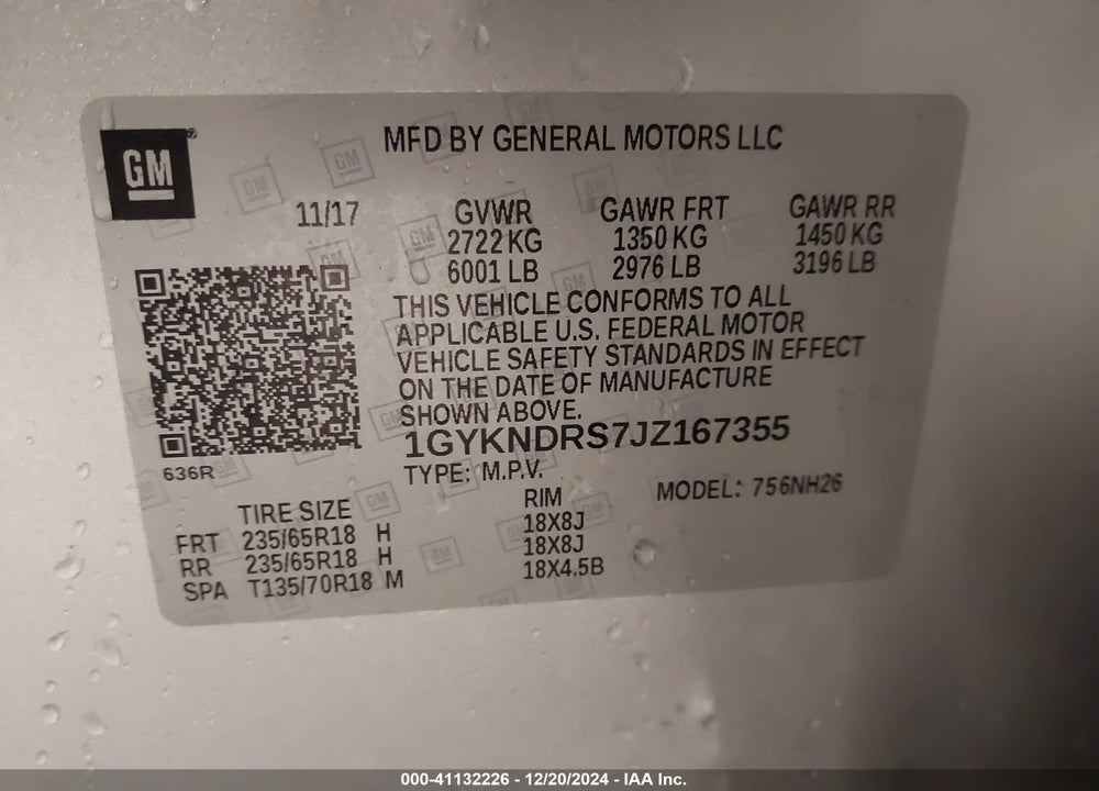 2018 CADILLAC XT5 LUXURY VIN: 1GYKNDRS7JZ167355