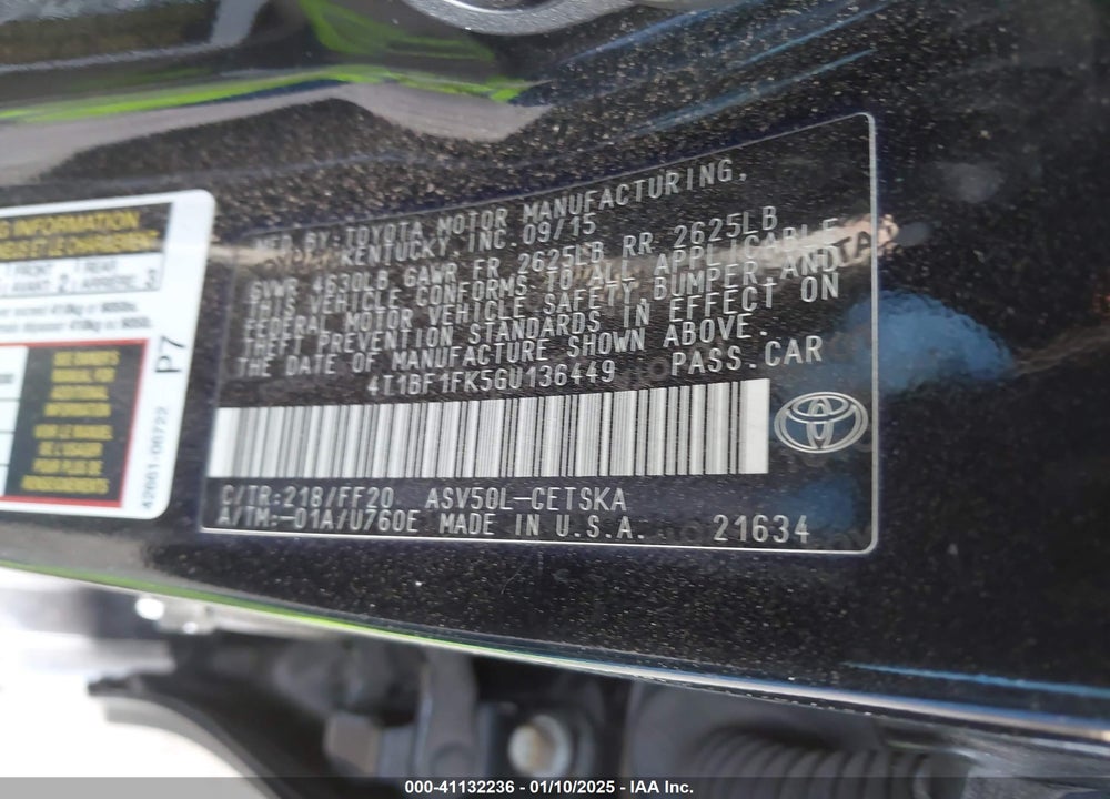 2016 TOYOTA CAMRY SE VIN: 4T1BF1FK5GU136449