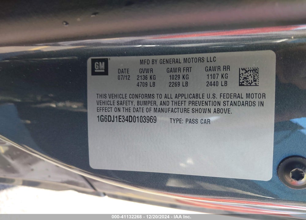 2013 CADILLAC CTS PERFORMANCE VIN: 1G6DJ1E34D0103969