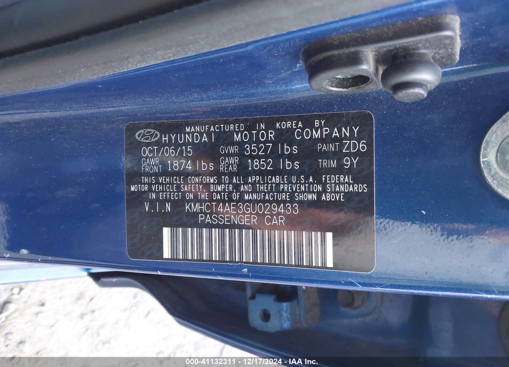2016 HYUNDAI ACCENT SE VIN: KMHCT4AE3GU029433