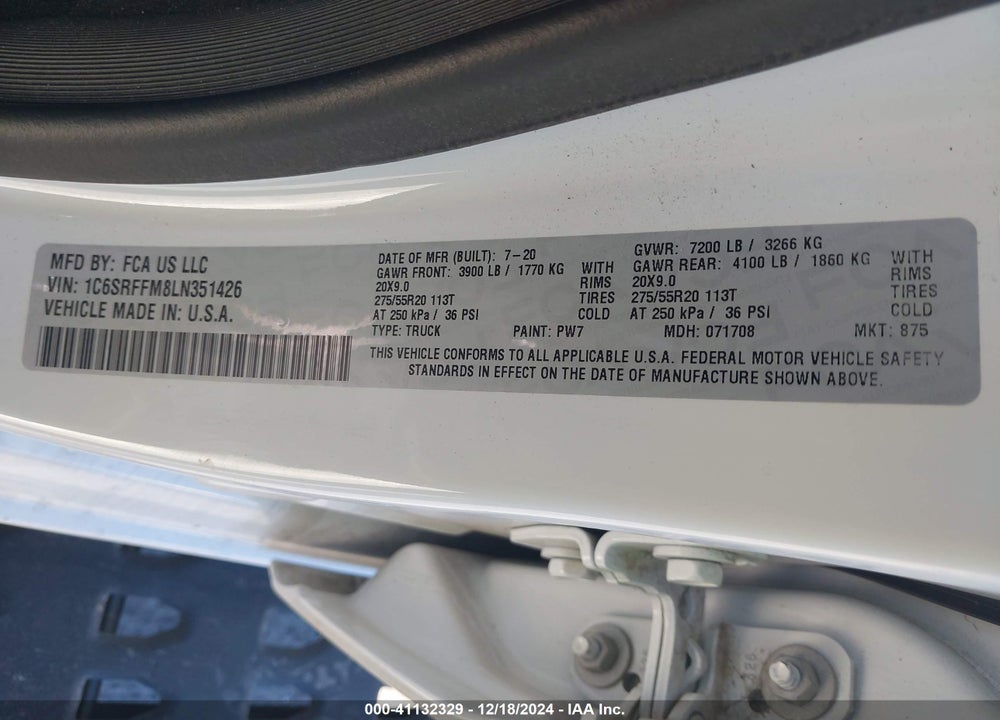 2020 RAM 1500 VIN: 1C6SRFFM8LN351426