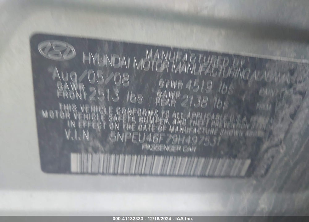 2009 HYUNDAI SONATA LIMITED V6 VIN: 5NPEU46F79H497531