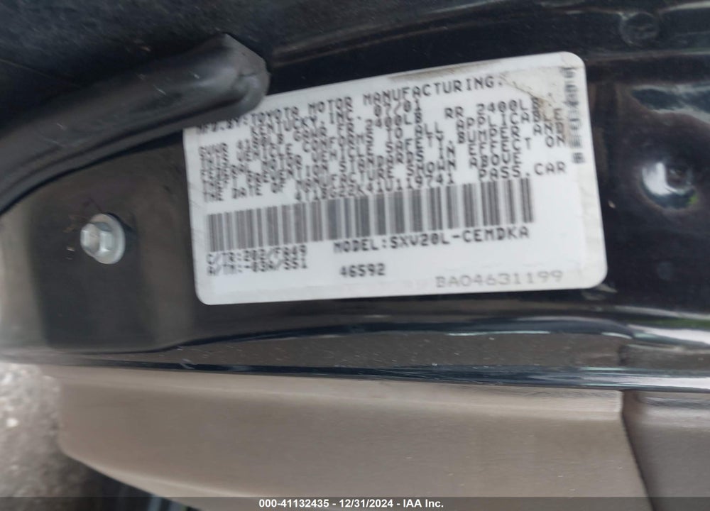 2001 TOYOTA CAMRY CE VIN: 4T1BG22K41U119741