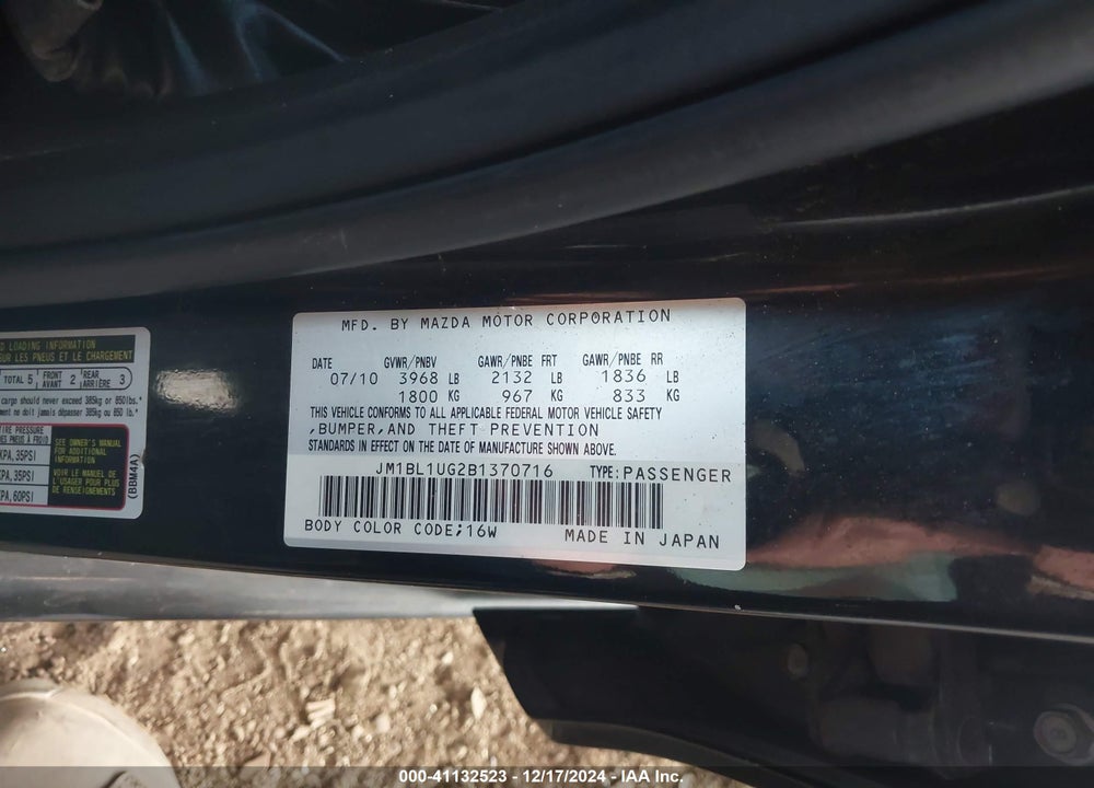2011 MAZDA 3 I SPORT VIN: JM1BL1UG2B1370716