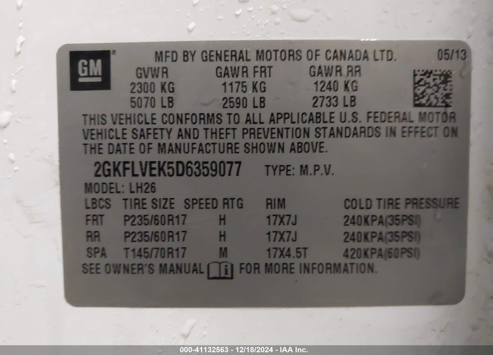 2013 GMC TERRAIN SLT-1 VIN: 2GKFLVEK5D6359077