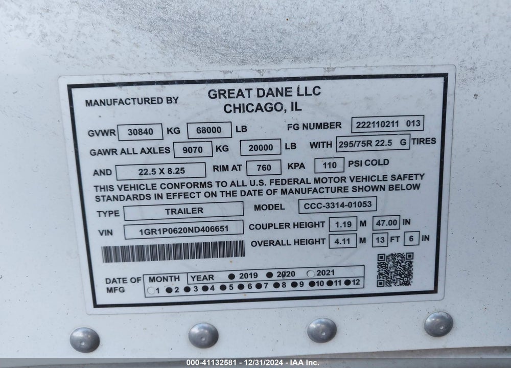 2022 GREAT DANE TRAILERS --- VIN: 1GR1P0620ND406651
