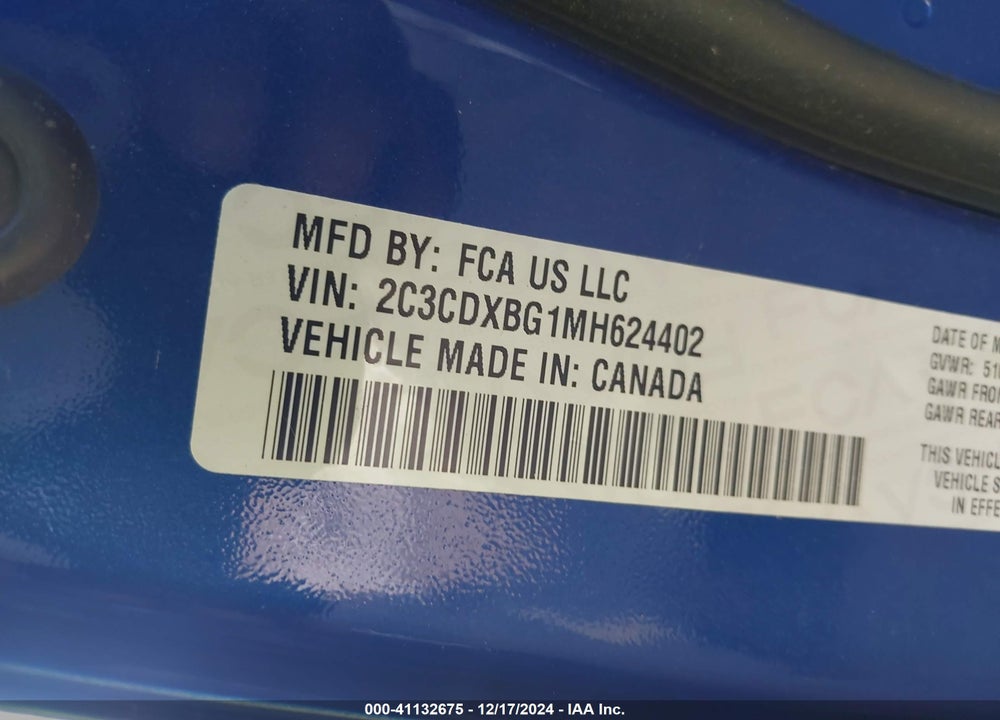 2021 DODGE CHARGER SXT RWD VIN: 2C3CDXBG1MH624402