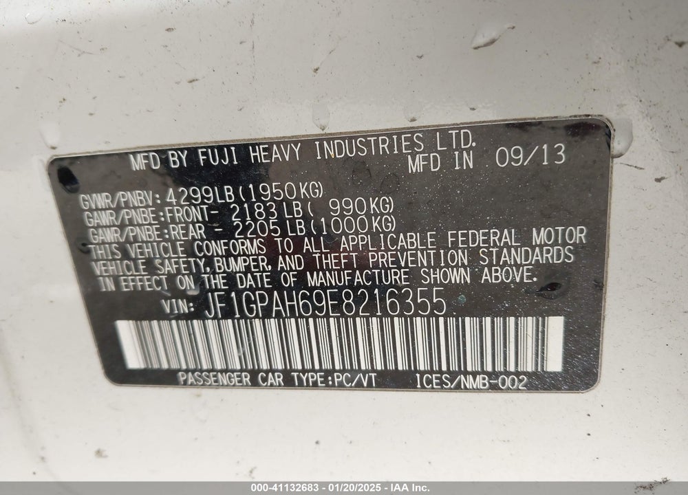 2014 SUBARU IMPREZA 2.0I LIMITED VIN: JF1GPAH69E8216355
