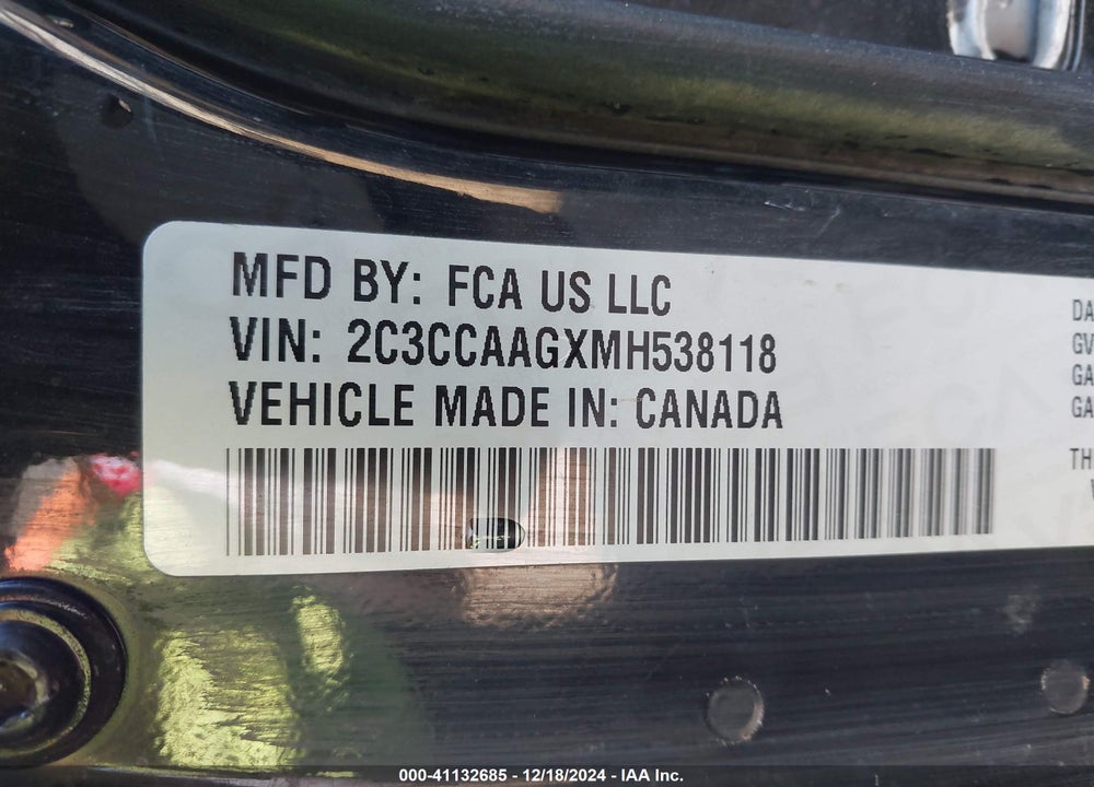 2021 CHRYSLER 300 TOURING VIN: 2C3CCAAGXMH538118