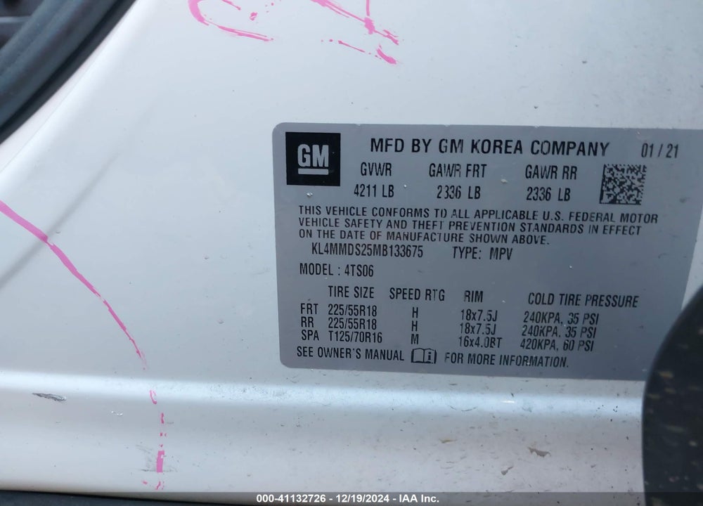 2021 BUICK ENCORE GX SELECT VIN: KL4MMDS25MB133675