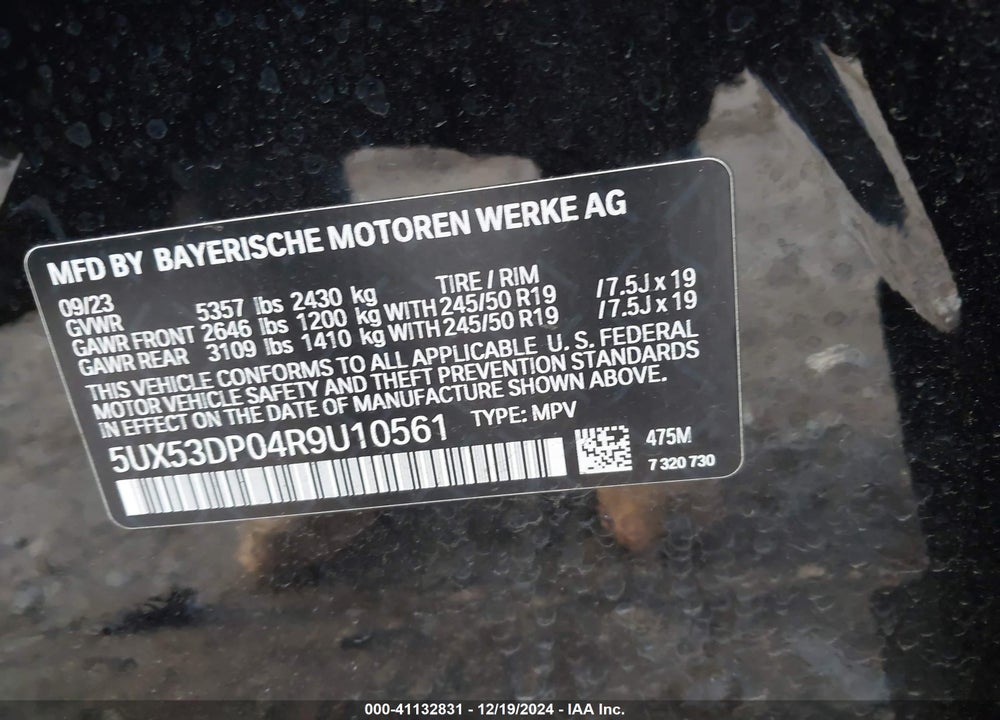 2024 BMW X3 XDRIVE30I VIN: 5UX53DP04R9U10561