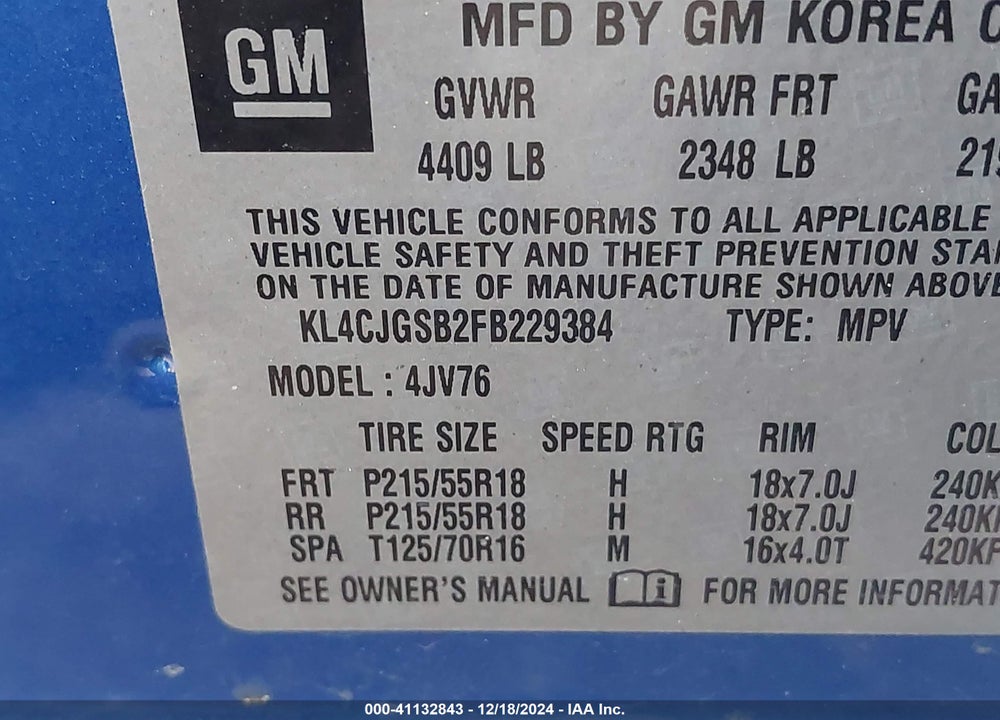 2015 BUICK ENCORE LEATHER VIN: KL4CJGSB2FB229384