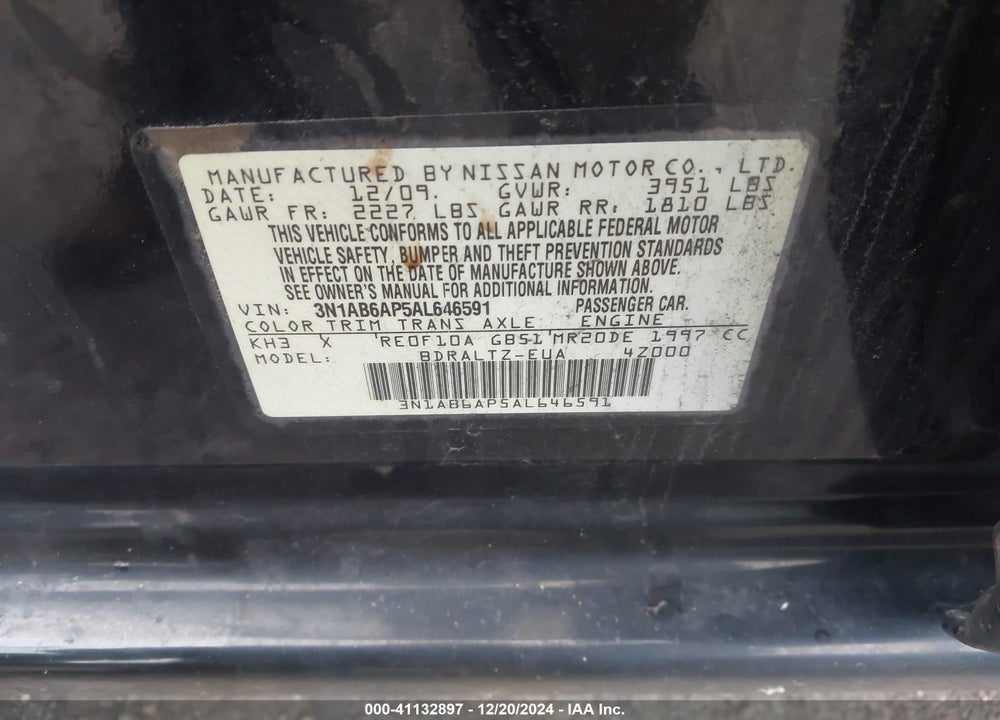 2010 NISSAN SENTRA 2.0S VIN: 3N1AB6AP5AL646591