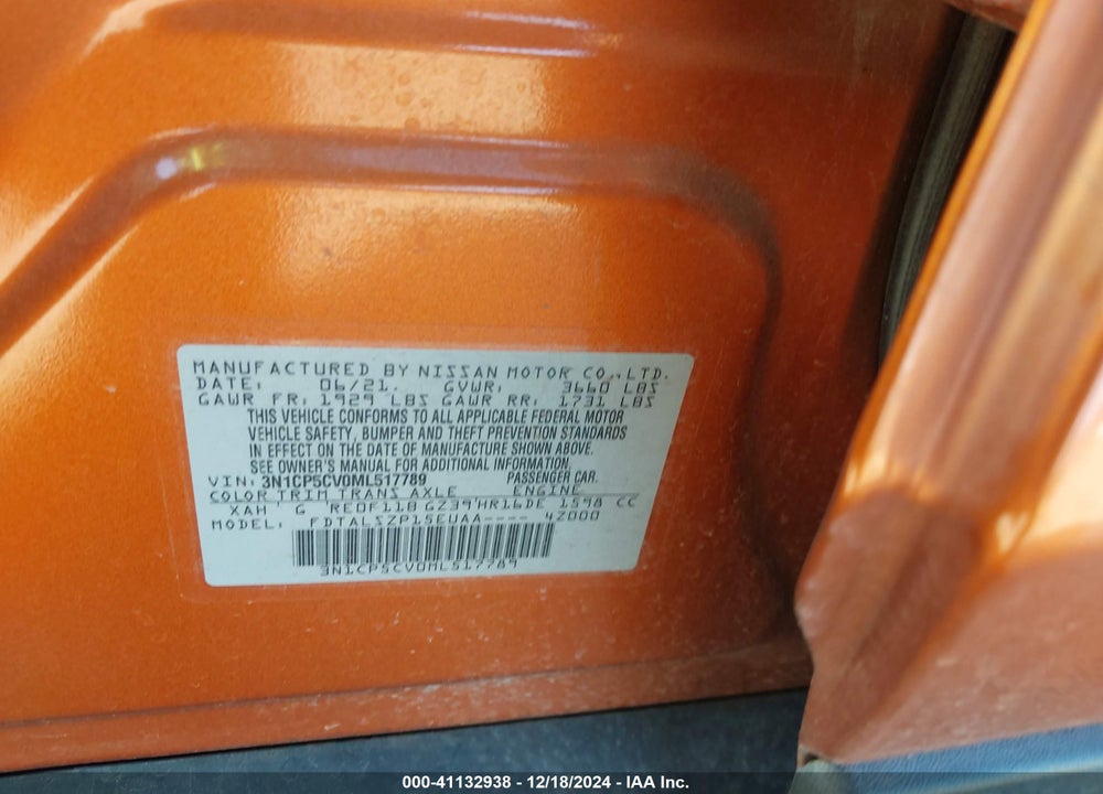 2021 NISSAN KICKS SV XTRONIC CVT VIN: 3N1CP5CV0ML517789