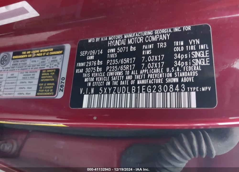 2014 HYUNDAI SANTA FE SPORT 2.4L VIN: 5XYZUDLB1EG230843