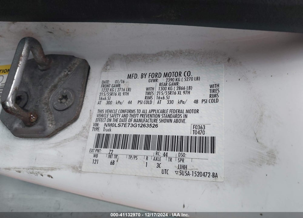 2016 FORD TRANSIT CONNECT XL VIN: NM0LS7E73G1263526