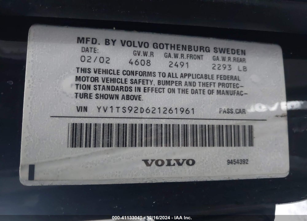 2002 VOLVO S80 2.9 VIN: YV1TS92D621261961