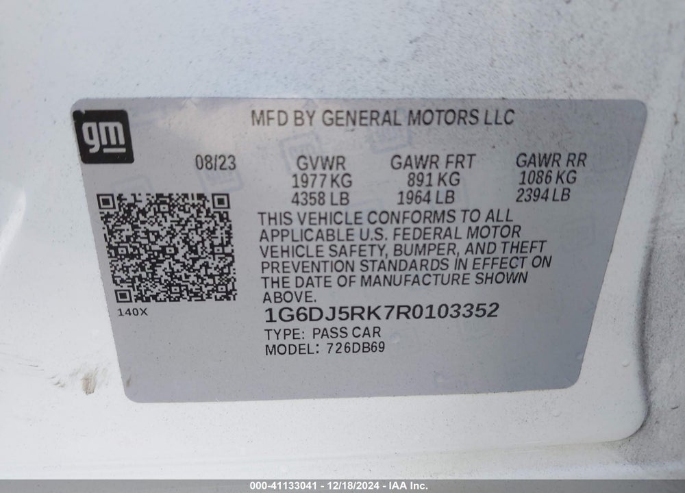2024 CADILLAC CT4 LUXURY VIN: 1G6DJ5RK7R0103352