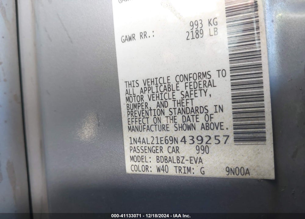 2009 NISSAN ALTIMA 2.5 S VIN: 1N4AL21E69N439257