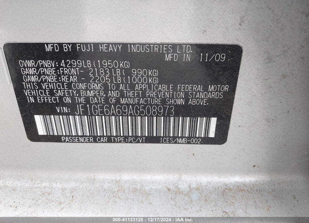 2010 SUBARU IMPREZA VIN: JF1GE6A69AG508973