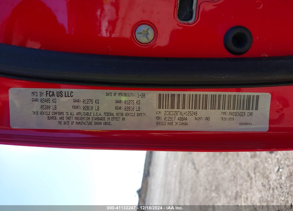 2020 DODGE CHALLENGER R/T VIN: 2C3CDZBTXLH125248