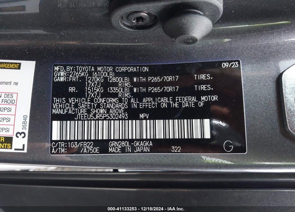 2023 TOYOTA 4RUNNER SR5 VIN: JTEEU5JR5P5302493
