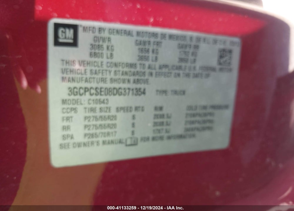 2013 CHEVROLET SILVERADO 1500 LT VIN: 3GCPCSE08DG371354