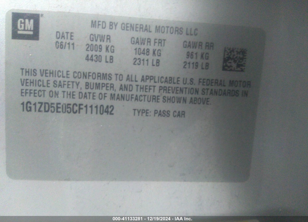 2012 CHEVROLET MALIBU 2LT VIN: 1G1ZD5E05CF111042