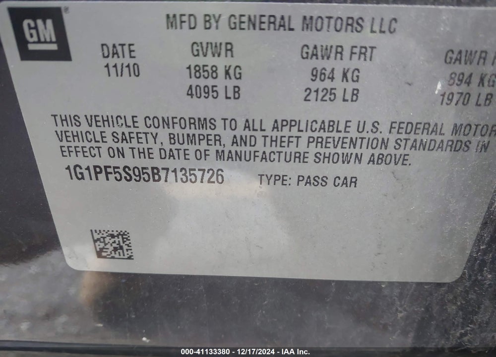2011 CHEVROLET CRUZE 1LT VIN: 1G1PF5S95B7135726