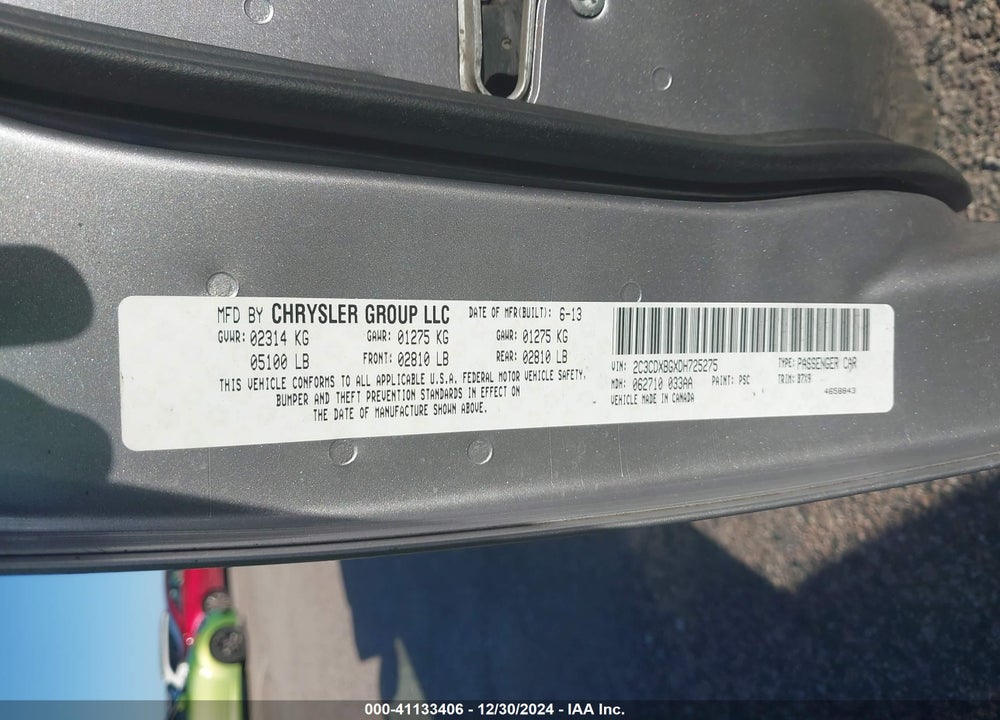 2013 DODGE CHARGER SE VIN: 2C3CDXBGXDH725275
