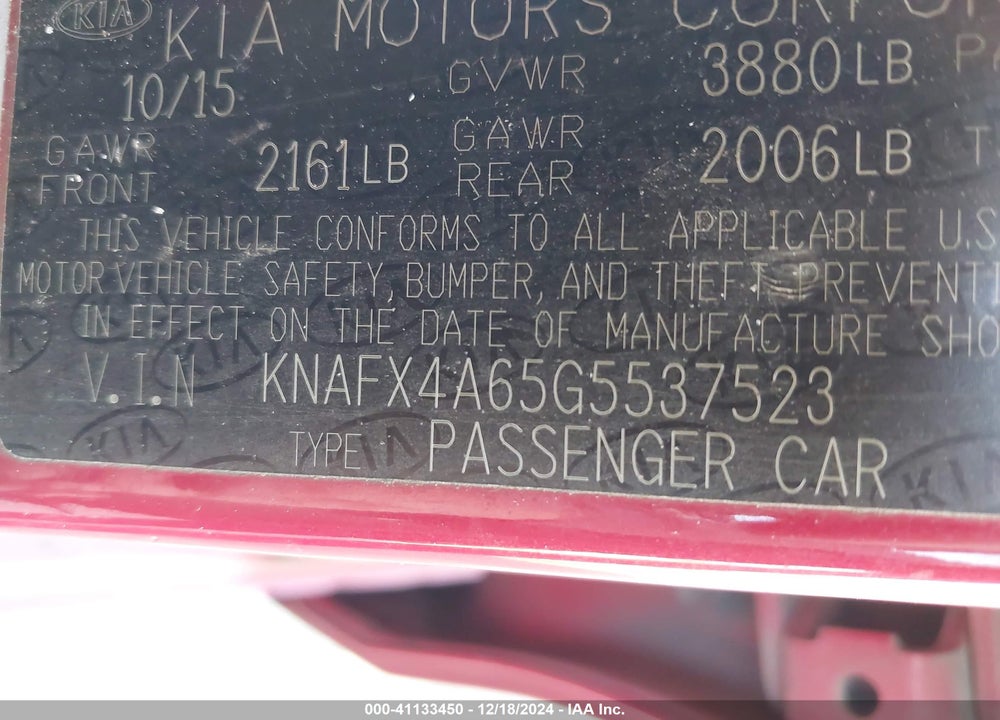 2016 KIA FORTE VIN: KNAFX4A65G5537523