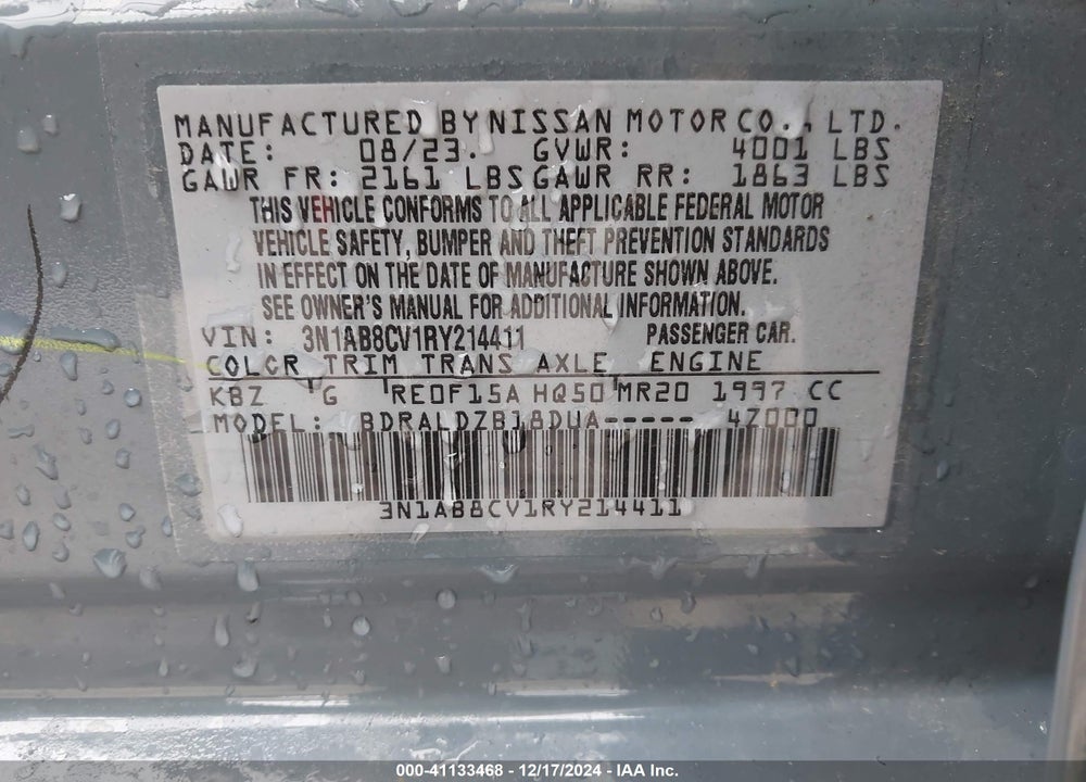 2024 NISSAN SENTRA SV XTRONIC CVT VIN: 3N1AB8CV1RY214411