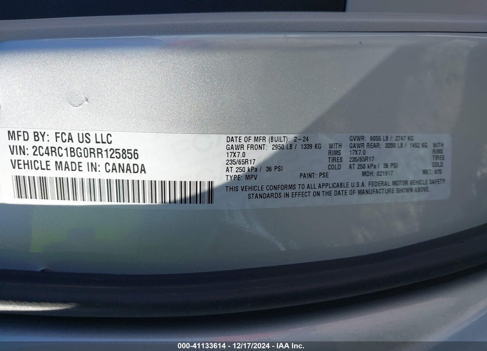 2024 CHRYSLER PACIFICA TOURING L VIN: 2C4RC1BG0RR125856