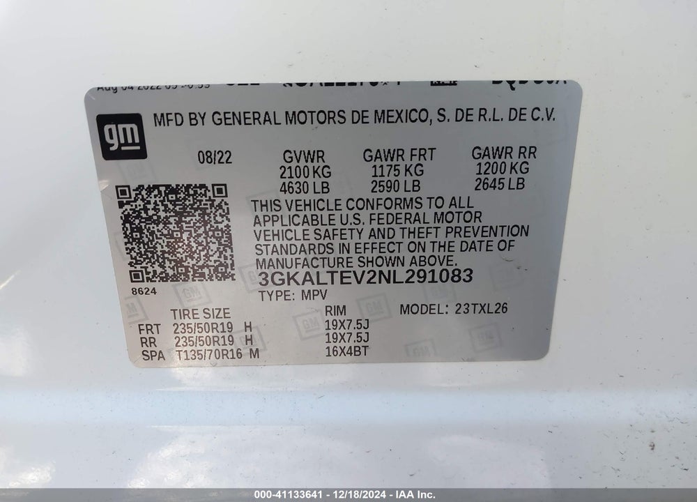 2022 GMC TERRAIN AWD SLE VIN: 3GKALTEV2NL291083