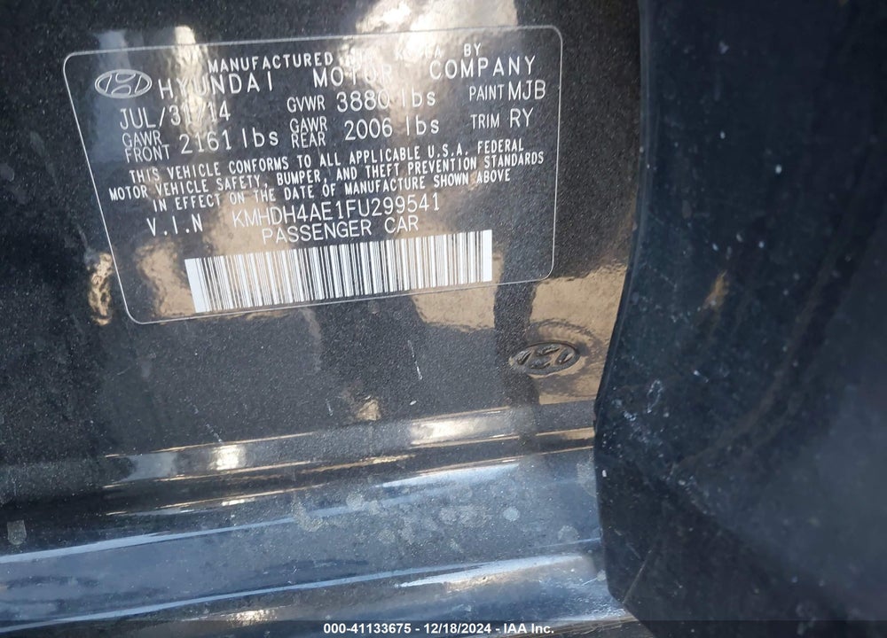 2015 HYUNDAI ELANTRA SE VIN: KMHDH4AE1FU299541