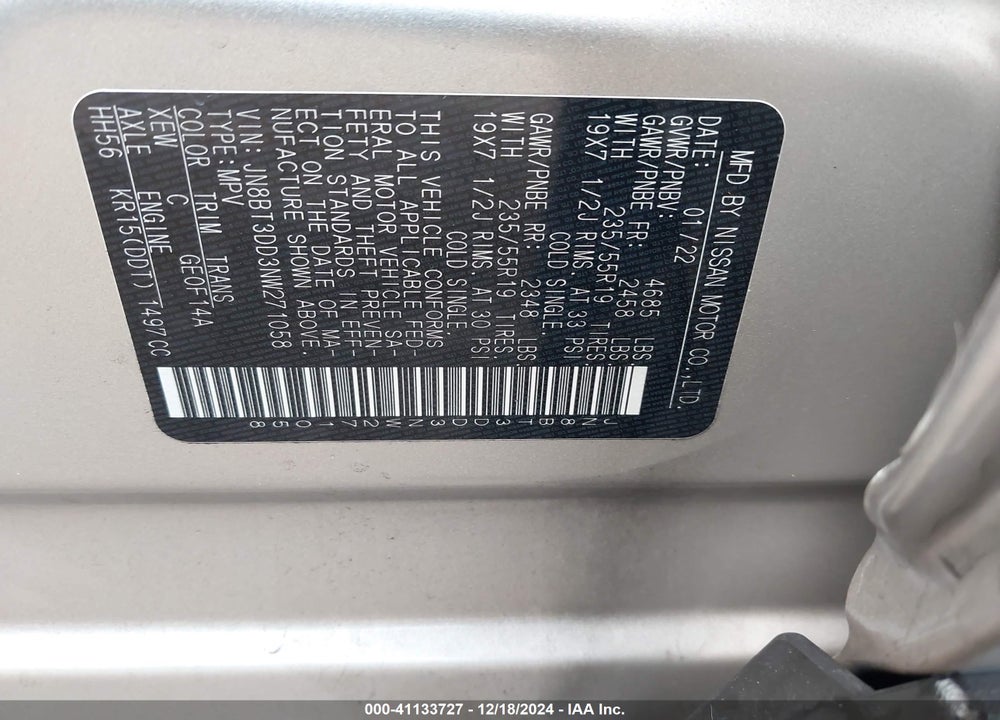 2022 NISSAN ROGUE PLATINUM INTELLIGENT AWD VIN: JN8BT3DD3NW271058