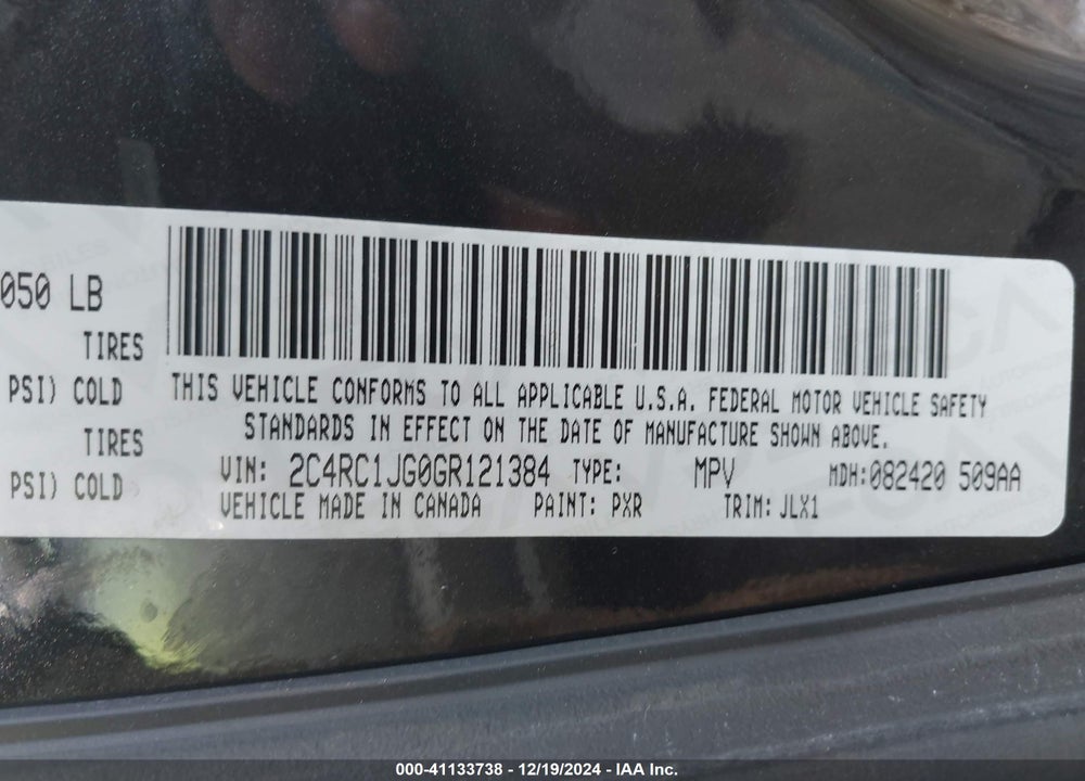 2016 CHRYSLER TOWN & COUNTRY LIMITED VIN: 2C4RC1JG0GR121384